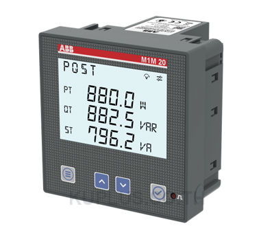 M1M 20 Modbus is a power meter with aux supply 100-230 V AC/DC, LCD display, Modbus RTU, 2TAZ662012R2000