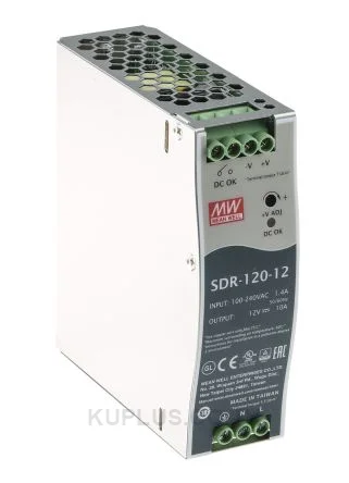 พาวเวอร์ซัพพลายเกาะราง (ติดรางปีกนก DIN) Mean Well SDR-120-12 120 W เอาต์พุต 12 V 10 A