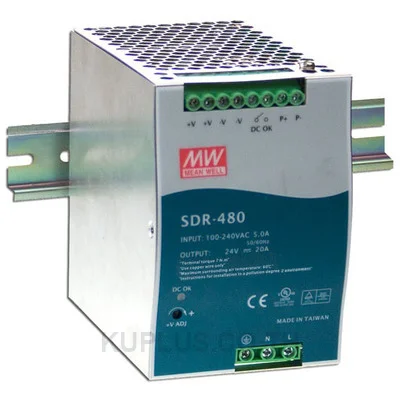 พาวเวอร์ซัพพลายเกาะราง (ติดรางปีกนก DIN) Mean Well SDR-480-24 480 W เอาต์พุต 24 V 20 A