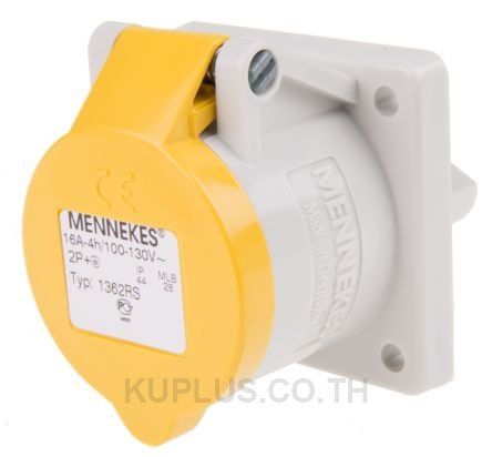 Mennekes IP44 Yellow Panel Mount 3P Industrial Power Socket, Rated At 16A, 110V