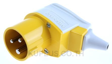 Mennekes IP44 Yellow Cable Mount 3P Right Angle Industrial Power Plug, Rated At 16A, 110V