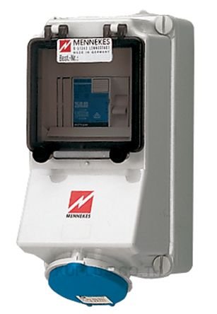 Mennekes IP44 Blue Wall Mount 3P Industrial Power Socket, Rated At 32A, 230V