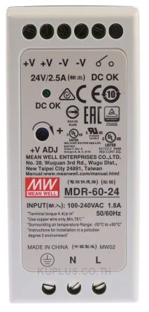 พาวเวอร์ซัพพลาย/อะแดปเตอร์ MOXA MDR-60-24 อุณหภูมิ -20 ถึง 70 °C