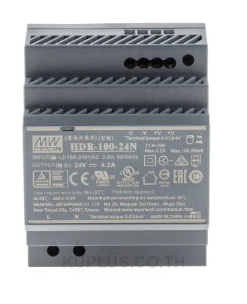 Mean Well HDR-100-24N, DIN Rail Power Supply, 90%, 24V, 4.2A, 100.8W, Adjustable