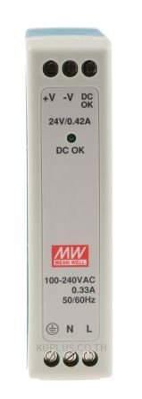 MDR-10-24, DIN Rail Power Supply, 84%, 24V, 420mA, 10W, Fixed