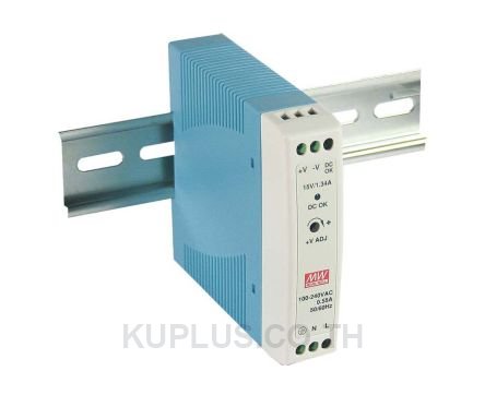 MDR-20-12, DIN Rail Power Supply, 80%, 12V, 1.67A, 20W, Adjustable