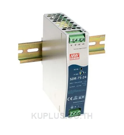 พาวเวอร์ซัพพลายเกาะราง (ติดรางปีกนก DIN) Mean Well SDR-75-12 75.6 W เอาต์พุต 12 V 6.3 A