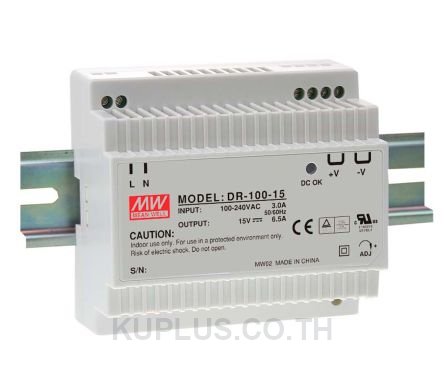 Mean Well, DR DIN Rail Panel Mount Power Supply, 15V dc Output Voltage, 6.5A Output Current