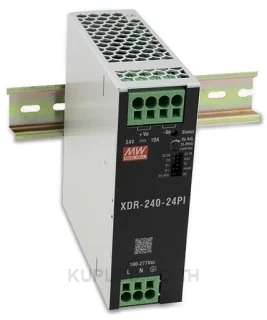 พาวเวอร์ซัพพลายเกาะราง (ติดรางปีกนก DIN) แบบบางพิเศษ (Ultra Slim) Mean Well XDR-240-24PI 240 วัตต์ เอาต์พุต 24 VDC (ขั้วต่อแบบ Push-in)