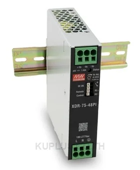 Mean Well XDR-75-48PI 75W AC/DC High-End Ultra Slim Industrial DIN Rail Power Supply, 48V Output, Push-in Terminal