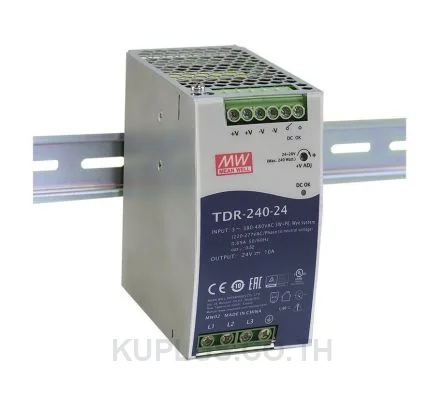 Mean Well TDR-240-24, Three Phase Industrial DIN Rail Power Supply, 92%, 24V, 10A, 240W, Adjustable