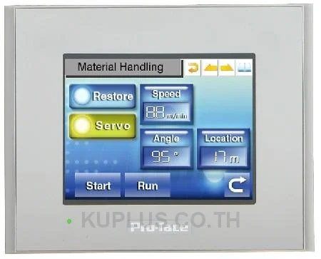 3.5-inch TFT, 65,536 colors, QVGA 320 x 240 pixels, Analog Touch Panel, COM I/F x 2, USB A/mini-B I/F x 1 each, Secondary Back-up Battery, DC24V