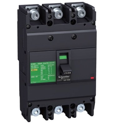 circuit breaker, EasyPact EZC250H, TMD, 150A, 3 poles 3d
