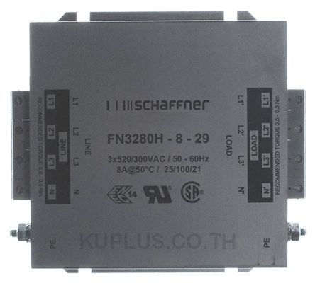Schaffner FN 3280 Series 8A 520 V ac 60Hz Flange Mount RFI Filter, with Screw Terminals 3 Phase