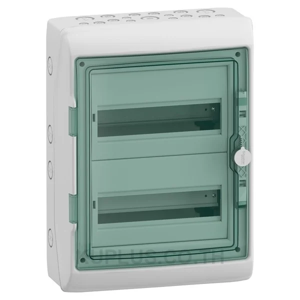 13433, ตู้กันน้ำ Schneider Electric Kaedra IP65 24 ช่อง (2x12) 2 แถว สำหรับติดตั้งเบรกเกอร์ ฝาใสสีเขียว สีตู้เทาอ่อน (RAL 7035)