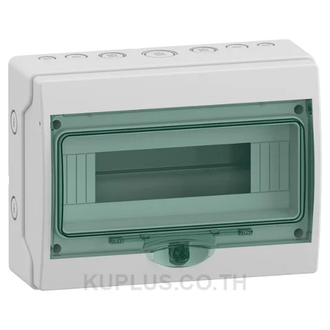 13444, ตู้กันน้ำ Schneider Electric Mini Kaedra IP65 12 ช่อง 1 แถว สำหรับติดตั้งเบรกเกอร์ ฝาใสสีเขียว สีตู้เทาอ่อน (RAL 7035)