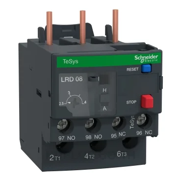 โอเวอร์โหลดรีเลย์ความร้อน (Thermal Overload Relay) Schneider TeSys D LRD08L ช่วงปรับกระแส 2.5-4A คลาส 20 หน้าสัมผัสช่วย 1NO+1NC ขั้วต่อแบบสกรู (Screw clamp)