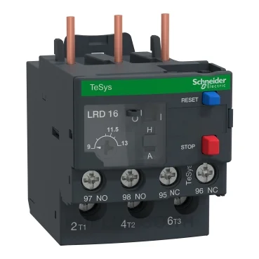 โอเวอร์โหลดรีเลย์ความร้อน (Thermal Overload Relay) Schneider TeSys D LRD166 ช่วงปรับกระแส 9-13A คลาส 10A หน้าสัมผัสช่วย 1NO+1NC ขั้วต่อแบบLugs (หางปลา)