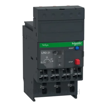 โอเวอร์โหลดรีเลย์ความร้อน (Thermal Overload Relay) Schneider TeSys D LRD213 ช่วงปรับกระแส 12-18A คลาส 10A หน้าสัมผัสช่วย 1NO+1NC ขั้วต่อแบบสปริง (Spring)