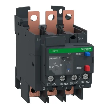 โอเวอร์โหลดรีเลย์ความร้อน (Thermal Overload Relay) Schneider TeSys D EverLink LRD340L6 ช่วงปรับกระแส 30-40A คลาส 20 หน้าสัมผัสช่วย 1NO+1NC ขั้วต่อแบบEverLink แบบ Lugs