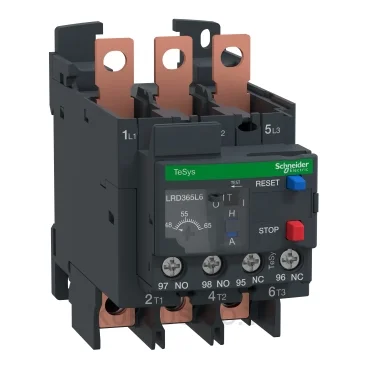 โอเวอร์โหลดรีเลย์ความร้อน (Thermal Overload Relay) Schneider TeSys D EverLink LRD365L6 ช่วงปรับกระแส 48-65A คลาส 20 หน้าสัมผัสช่วย 1NO+1NC ขั้วต่อแบบEverLink แบบ Lugs