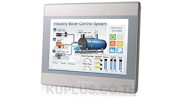 Weintek 10.1" HMI, plastic housing, 800x480, 600MHz RISC CPU. Ports: serial, USB, Ethernet.