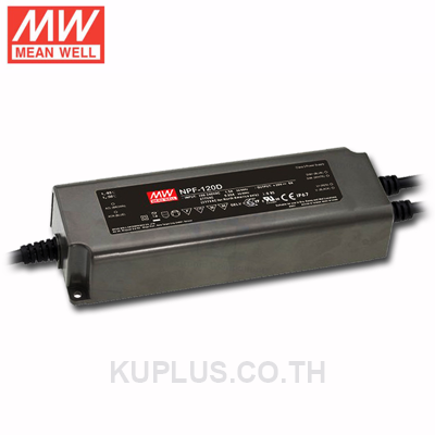 Mean Well NPF-120D-36 specifications: AC-DC Single output LED driver with Active PFC; Output 30Vdc at 3.4A; Dimming 0-10Vdc PWM resistance; Waterpoof plastic case