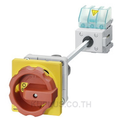 3LD2514-0TK53 SENTRON, Switch disconnector 3LD, emergency switching-off switch, 3- pole, Iu: 63 A, operating power / at AC-23 A 400 V: 22 kW, floor mounting with door coupling, rotary operating mechanism, Red / yellow, 4-hole mounting of the handle