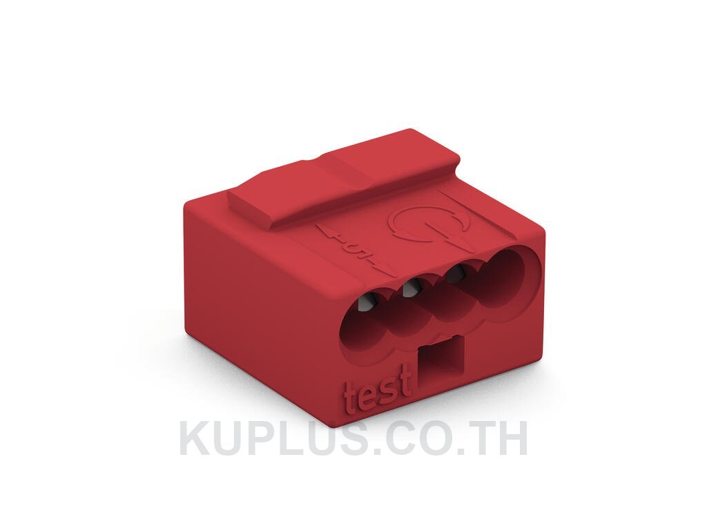 MICRO PUSH WIRE® connector for junction boxes; for solid conductors; 0.8 mm Ø; 4-conductor; light gray cover; Surrounding air temperature: max 60°C; red